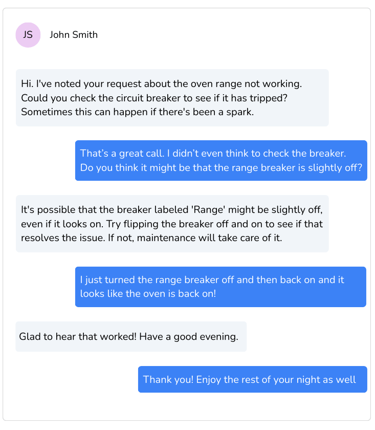 Maintenance ASSIST AI Resolved Conversation After Hours Oven Breaker