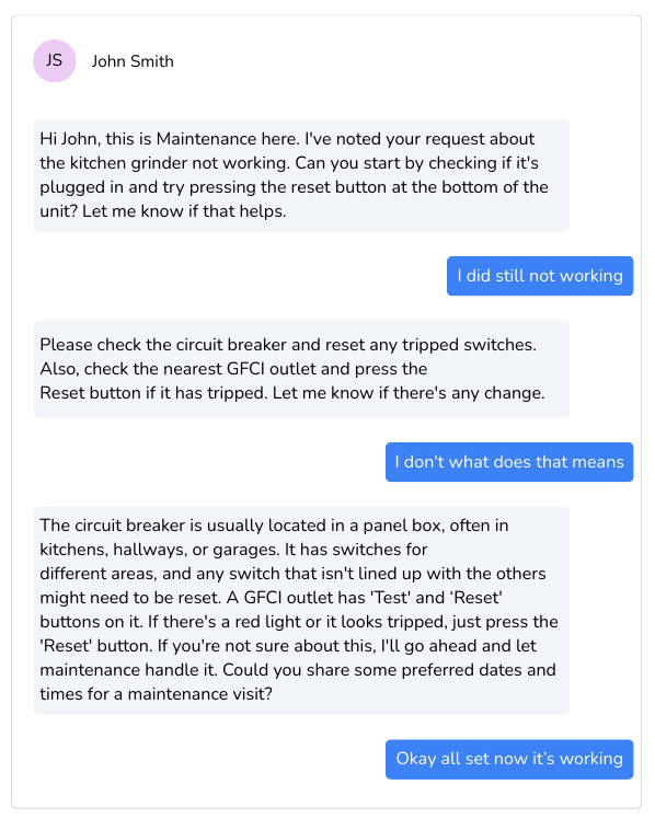 Real Maintenance Conversation - Issue Resolved - Garbage Disposal - Name Changed - Vertical